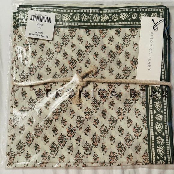 VERONICA BEARD S/4 Napkins SPRING Floral Chic Green Cream Pink - Picture 4 of 4